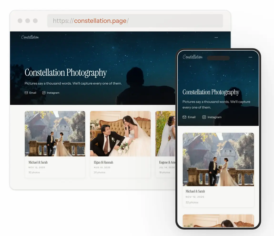 A portfolio served from its own domain, on desktop and phone
