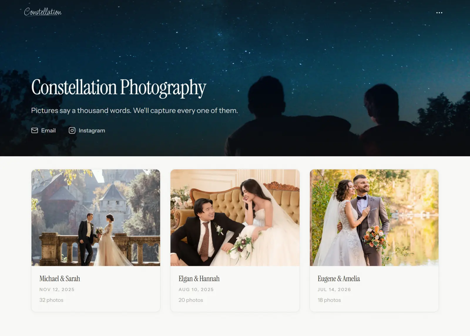 Constellation Photography portfolio page